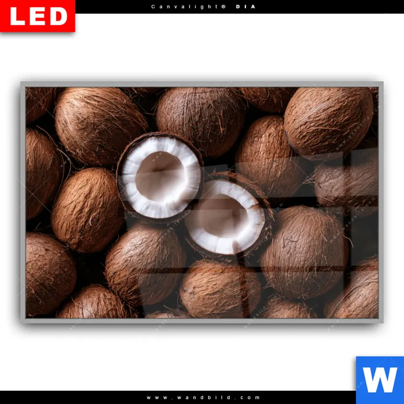 Leuchtbild Acrylglas Canvalight® DIA | Tropische Kokosnüsse – Exotischer Genuss | Querformat