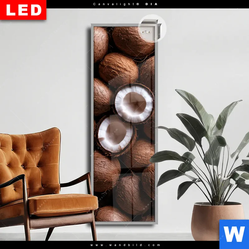 Leuchtbild Acrylglas Canvalight® DIA | Tropische Kokosnüsse – Exotischer Genuss | Schmal