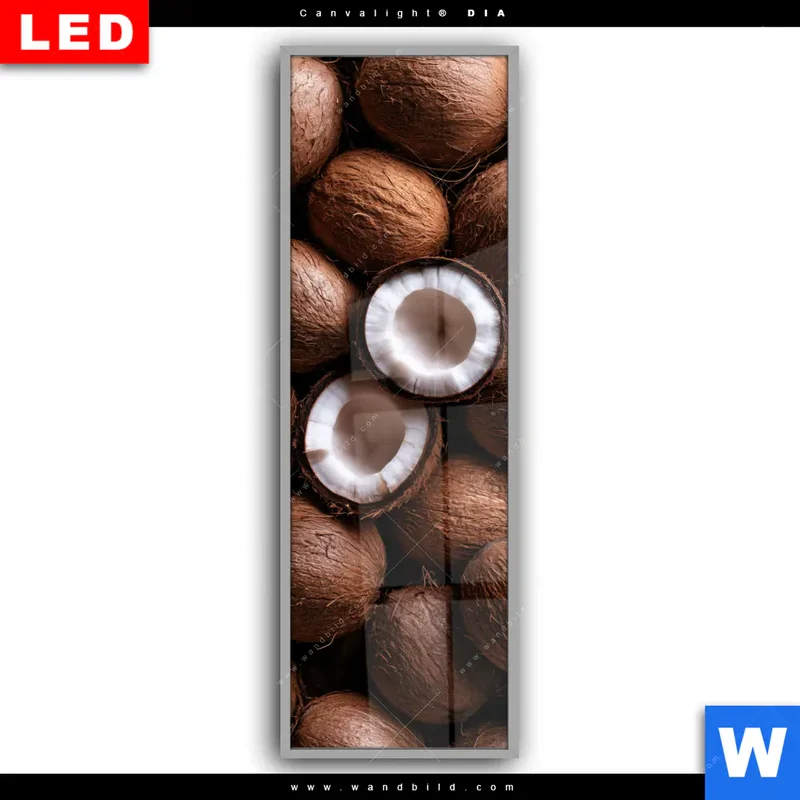 Leuchtbild Acrylglas Canvalight® DIA | Tropische Kokosnüsse – Exotischer Genuss | Schmal