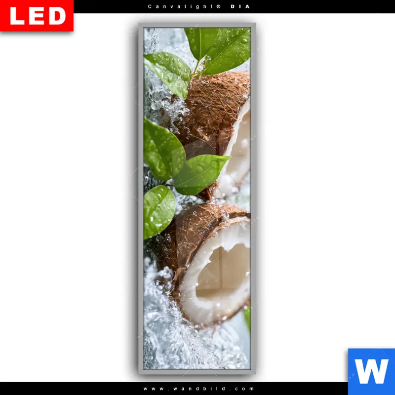 Leuchtbild Acrylglas Canvalight® DIA | Frische Kokosnuss im Wassersplash | Schmal