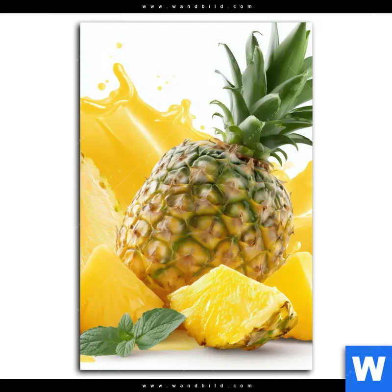 Aluminiumbild gebürstet | Tropische Frische - Ananas-Explosion | Hochformat