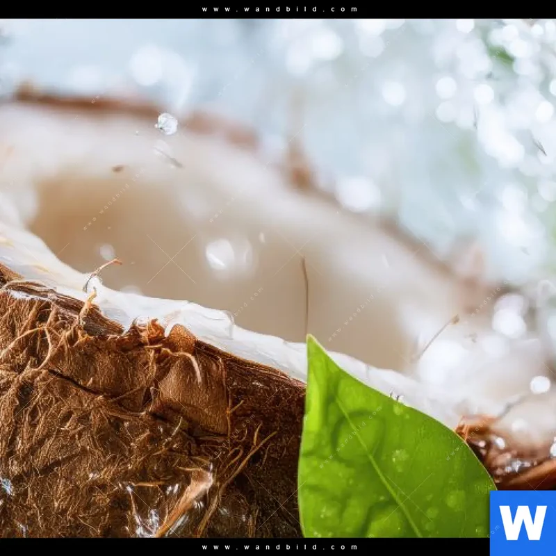 Acrylglasbild | Frische Kokosnuss im Wassersplash | Querformat