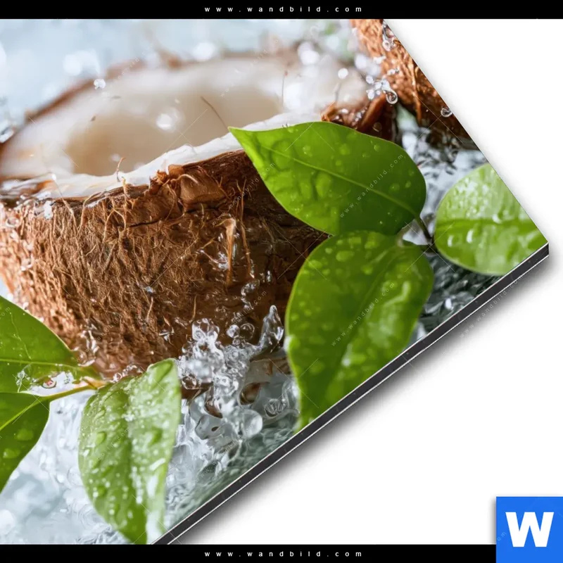 Alu-Dibond Bild | Frische Kokosnuss im Wassersplash | Rund