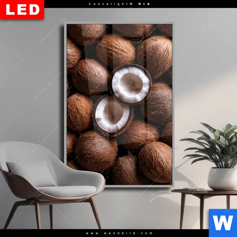 Wechselmotiv Acrylglas Canvalight® DIA | Tropische Kokosnüsse – Exotischer Genuss | Hochformat