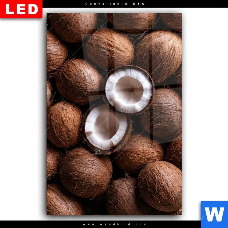 Wechselmotiv Acrylglas Canvalight® DIA | Tropische Kokosnüsse – Exotischer Genuss | Hochformat