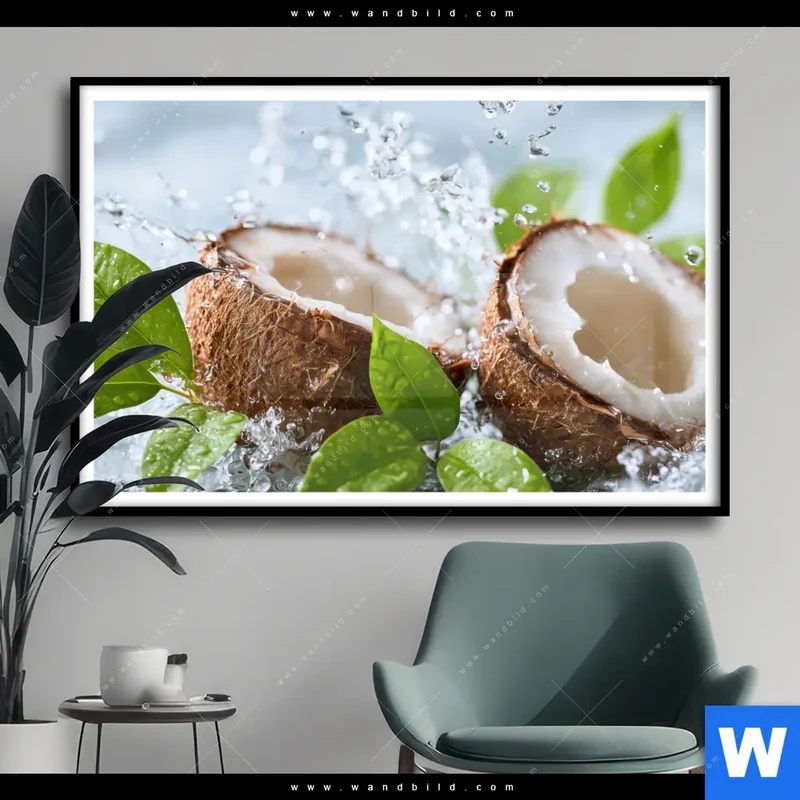 Poster | Frische Kokosnuss im Wassersplash | Querformat