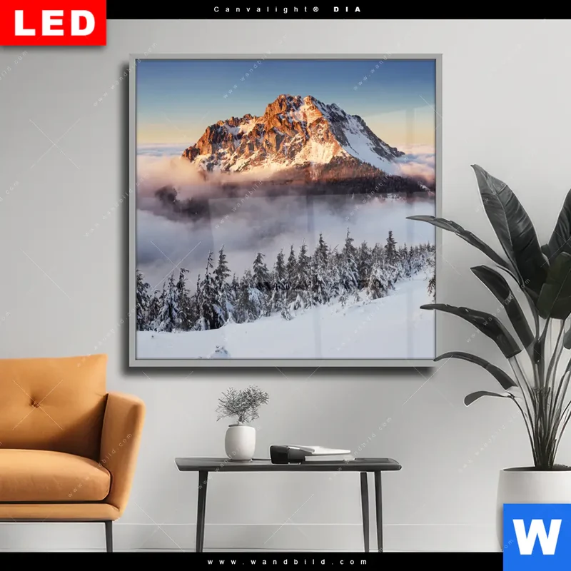 Wechselmotiv Acrylglas Canvalight® DIA | Gipfel über den Wolken | Quadrat