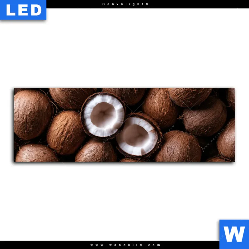 Canvalight® Leuchtbild | Tropische Kokosnüsse – Exotischer Genuss | Panorama