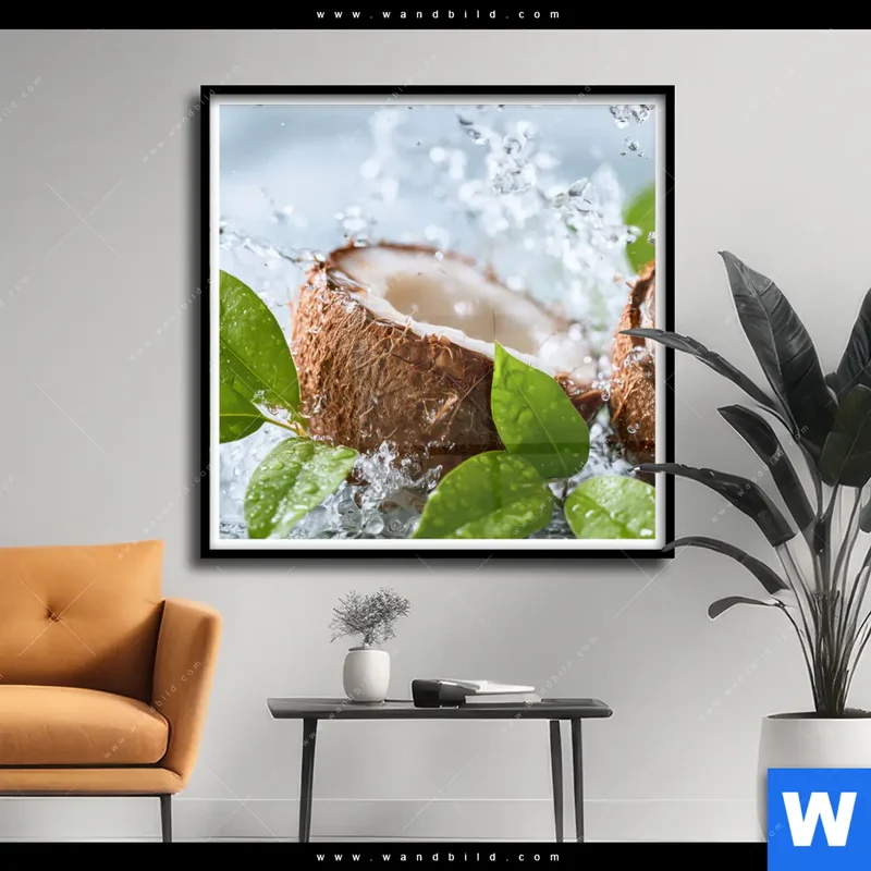 Poster | Frische Kokosnuss im Wassersplash | Quadrat