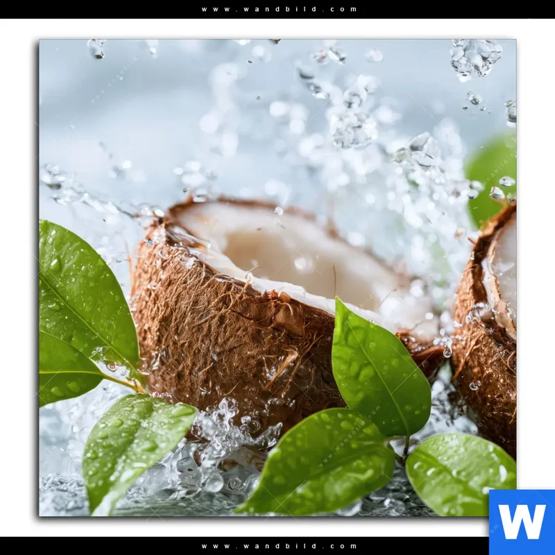 Poster | Frische Kokosnuss im Wassersplash | Quadrat