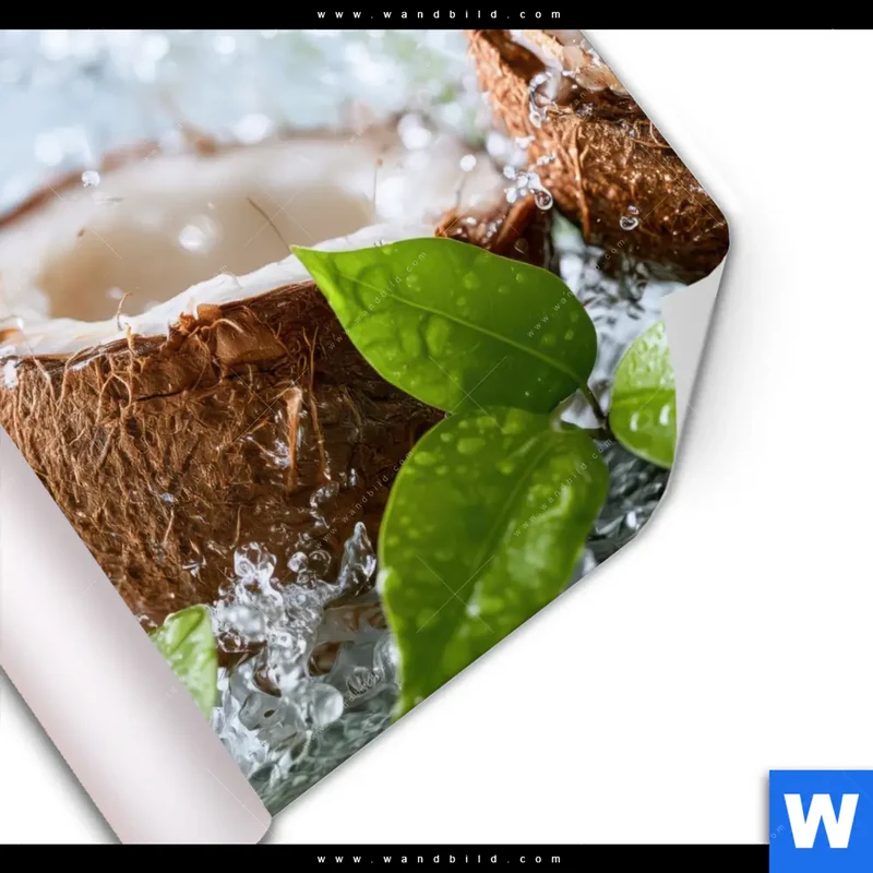 Poster | Frische Kokosnuss im Wassersplash | Quadrat
