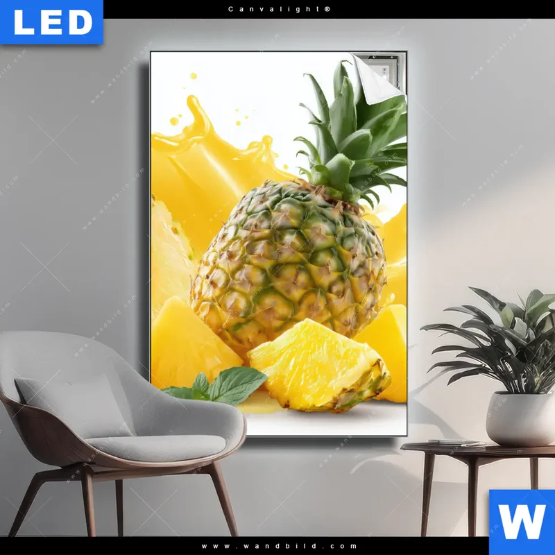 Canvalight® Leuchtbild | Tropische Frische - Ananas-Explosion | Hochformat