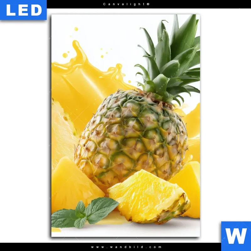 Canvalight® Leuchtbild | Tropische Frische - Ananas-Explosion | Hochformat