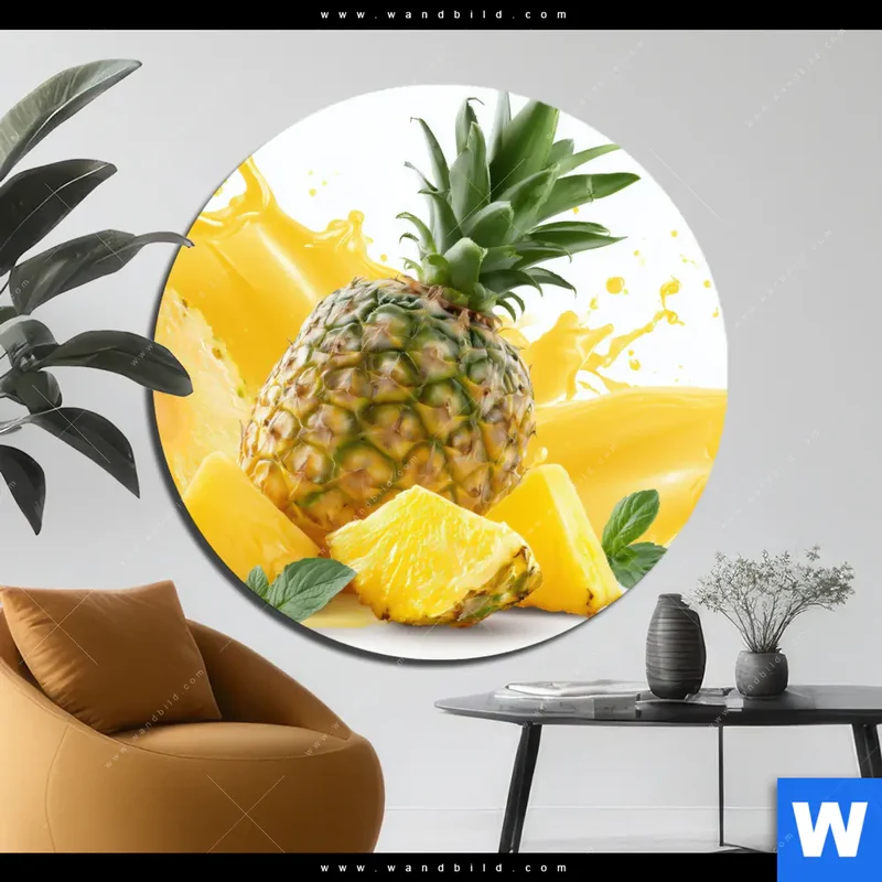 Alu-Dibond Bild | Tropische Frische - Ananas-Explosion | Rund
