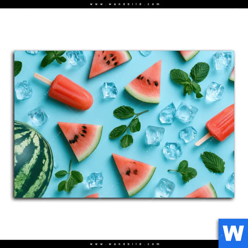 Aluminiumbild gebürstet | Sommergenuss mit Wassermelone | Querformat