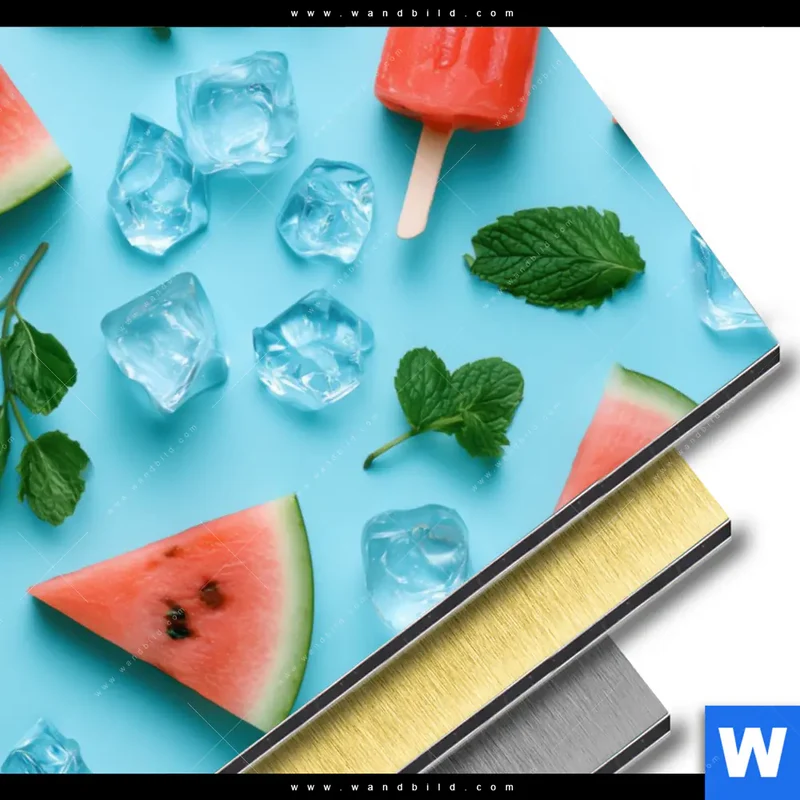 Aluminiumbild gebürstet | Sommergenuss mit Wassermelone | Querformat