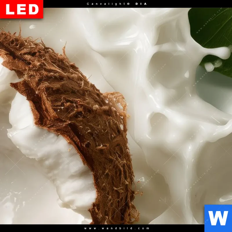 Leuchtbild Acrylglas Canvalight® DIA | Kokosnuss mit Kokosmilch & Palmenblättern | Hochformat
