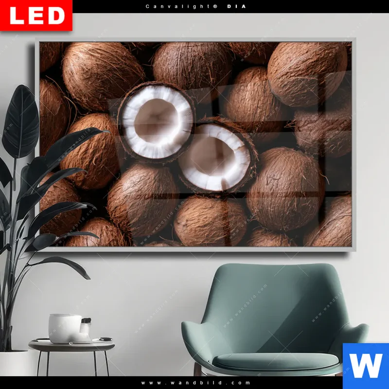 Wechselmotiv Acrylglas Canvalight® DIA | Tropische Kokosnüsse – Exotischer Genuss | Querformat