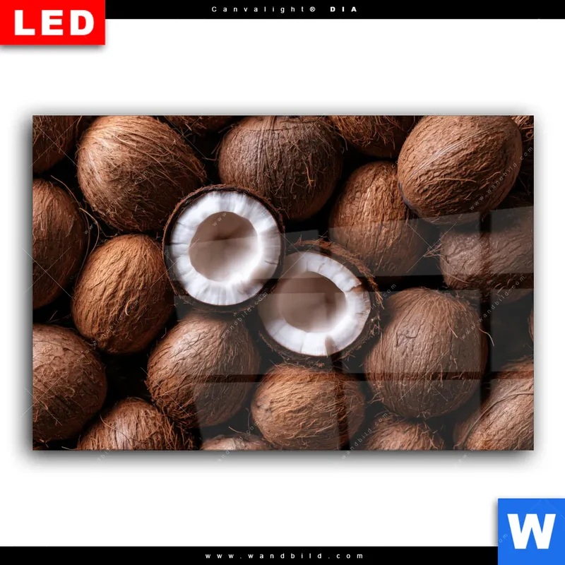 Wechselmotiv Acrylglas Canvalight® DIA | Tropische Kokosnüsse – Exotischer Genuss | Querformat