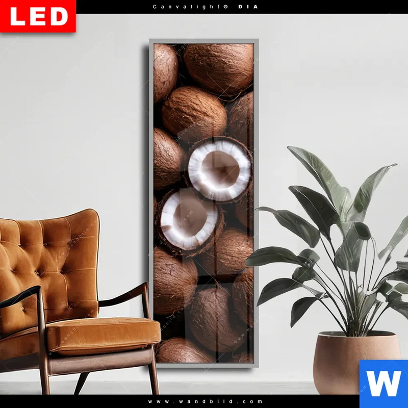 Wechselmotiv Acrylglas Canvalight® DIA | Tropische Kokosnüsse – Exotischer Genuss | Schmal