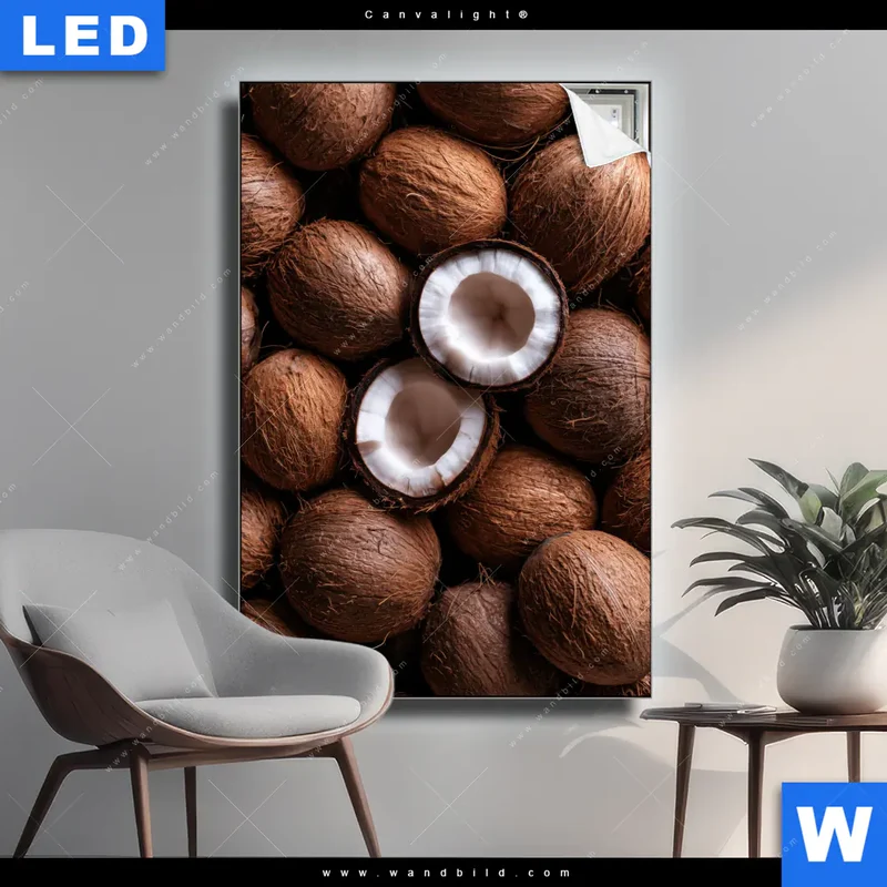 Canvalight® Leuchtbild | Tropische Kokosnüsse – Exotischer Genuss | Hochformat