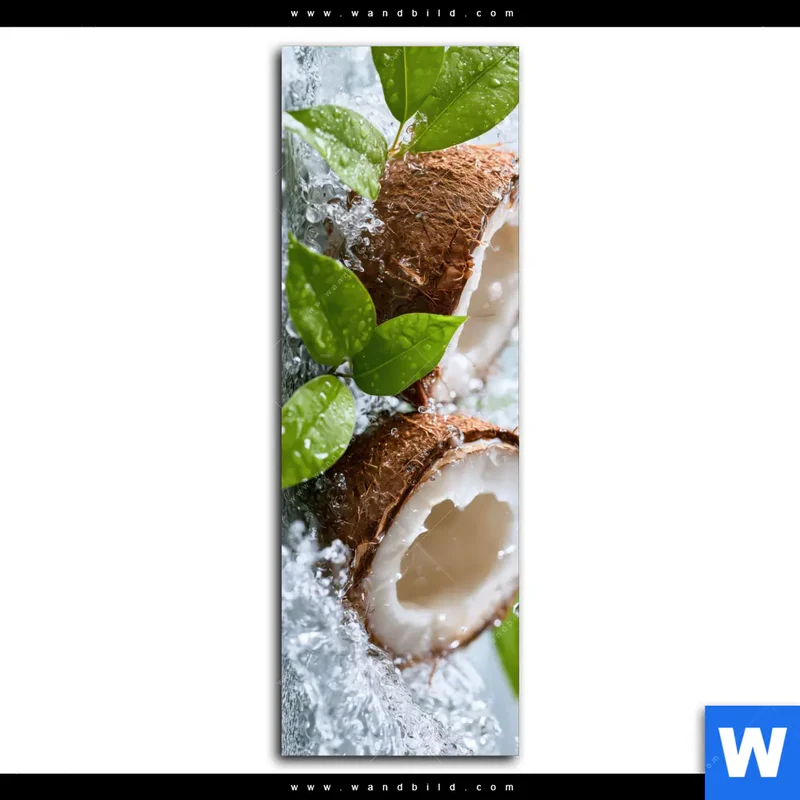 Leinwandbild | Frische Kokosnuss im Wassersplash | Schmal