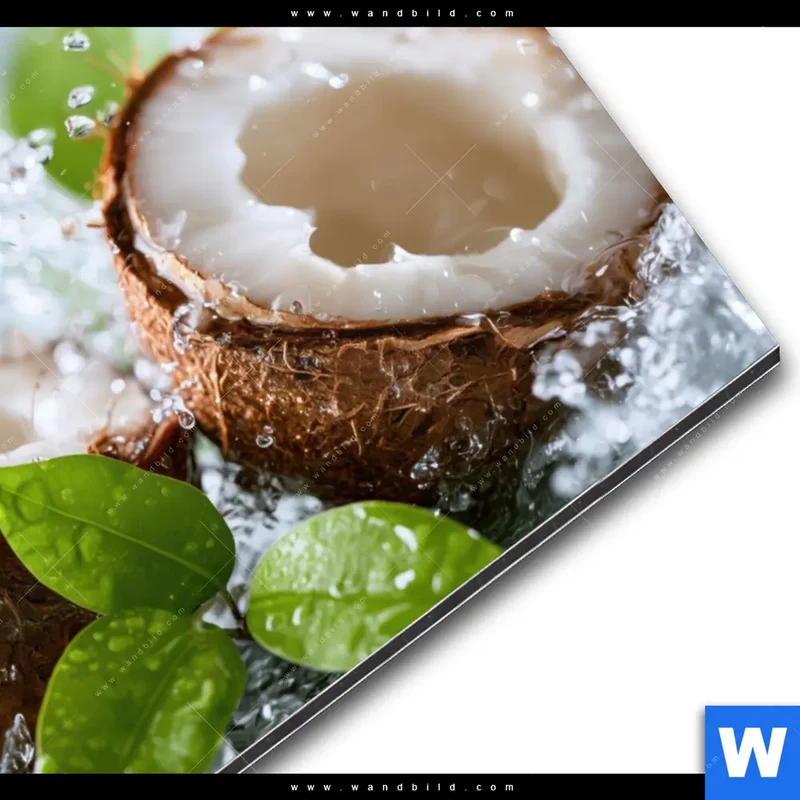 Alu-Dibond Bild | Frische Kokosnuss im Wassersplash | Querformat