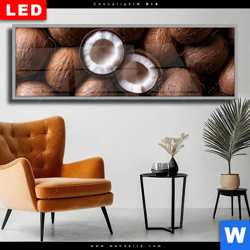 Wechselmotiv Acrylglas Canvalight® DIA | Tropische Kokosnüsse – Exotischer Genuss | Panorama