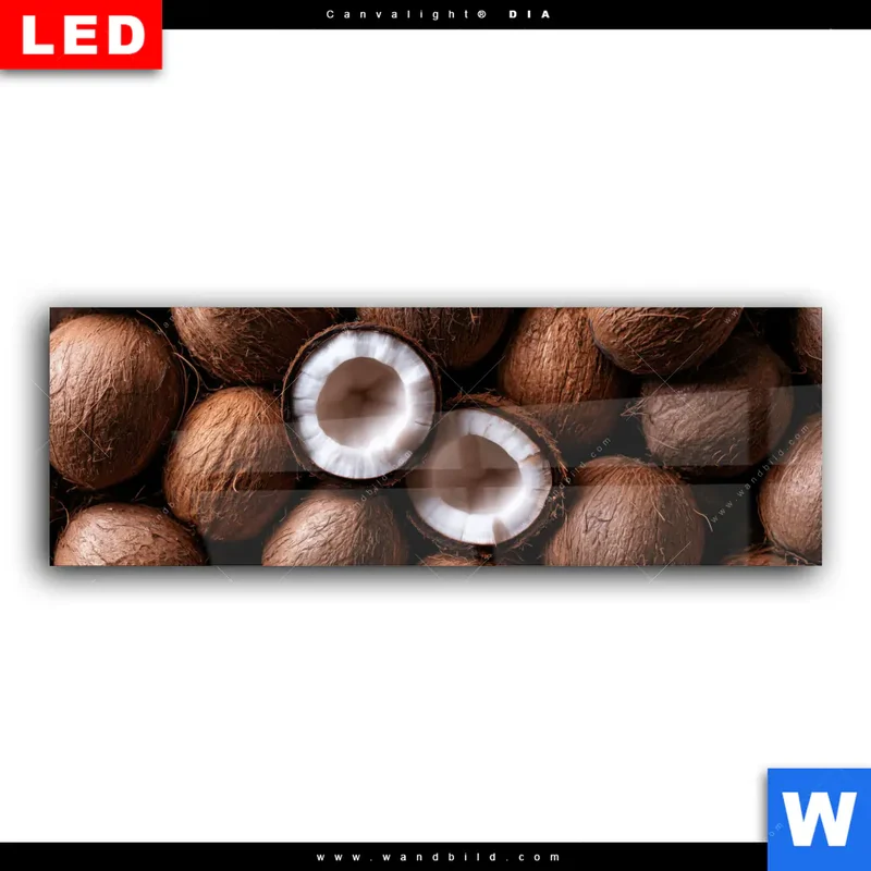 Wechselmotiv Acrylglas Canvalight® DIA | Tropische Kokosnüsse – Exotischer Genuss | Panorama