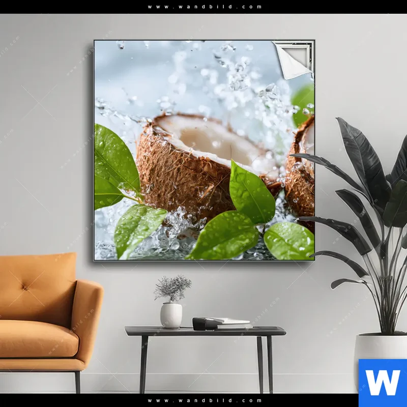 Spannbild | Frische Kokosnuss im Wassersplash | Quadrat