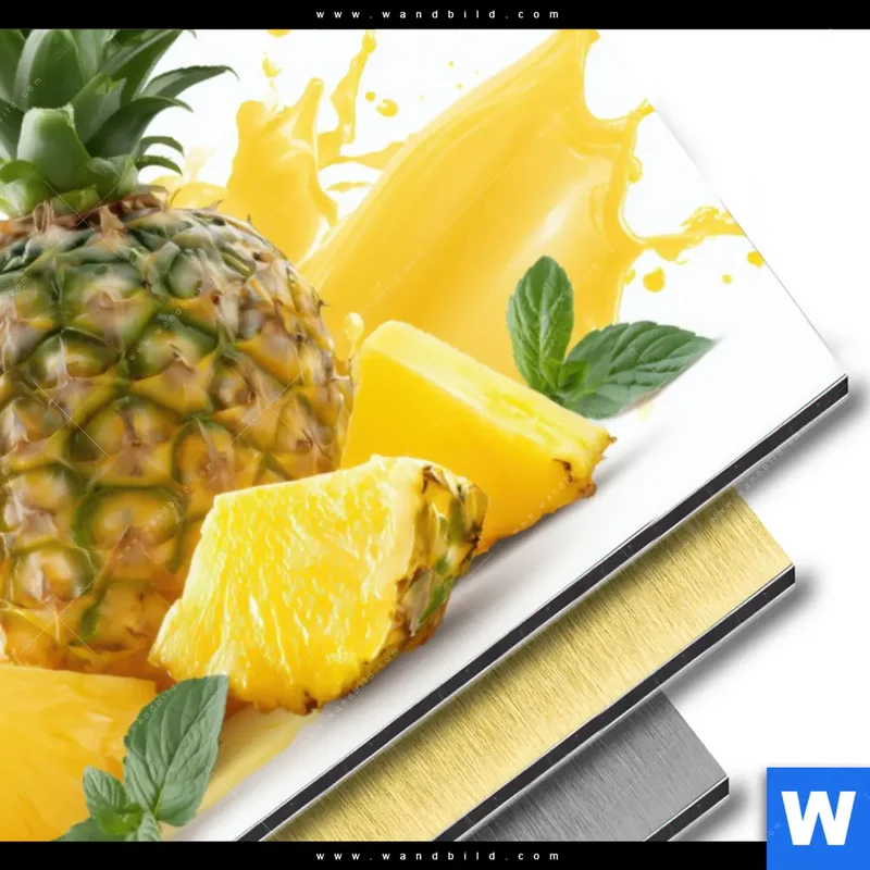 Aluminiumbild gebürstet | Tropische Frische - Ananas-Explosion | Querformat