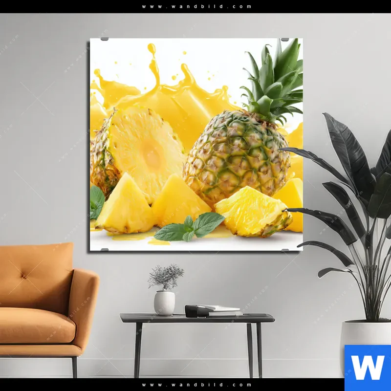 Aluminiumbild gebürstet | Tropische Frische - Ananas-Explosion | Quadrat