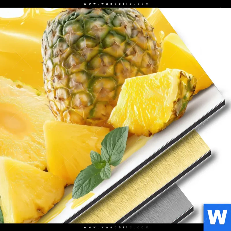Aluminiumbild gebürstet | Tropische Frische - Ananas-Explosion | Quadrat