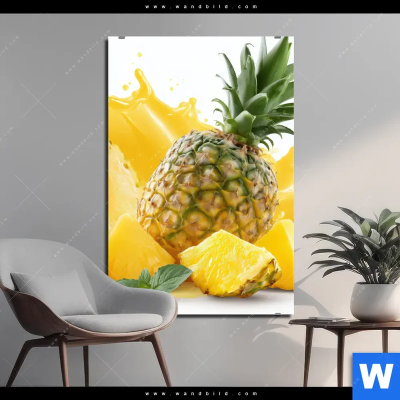 Alu-Dibond Bild | Tropische Frische - Ananas-Explosion | Hochformat