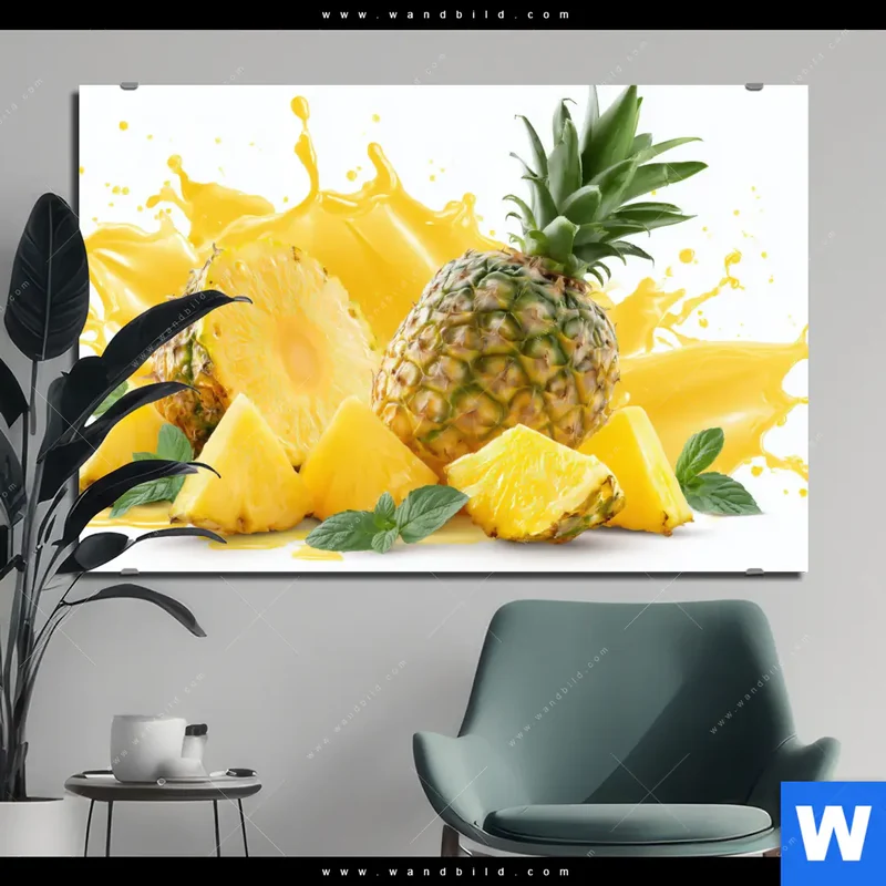 Alu-Dibond Bild | Tropische Frische - Ananas-Explosion | Querformat
