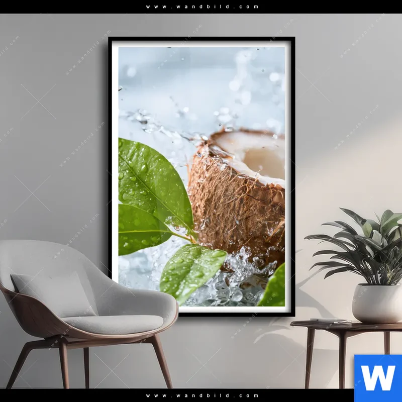 Poster | Frische Kokosnuss im Wassersplash | Hochformat