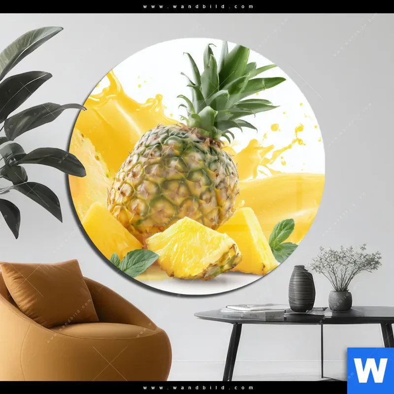 Acrylglasbild | Tropische Frische - Ananas-Explosion | Rund