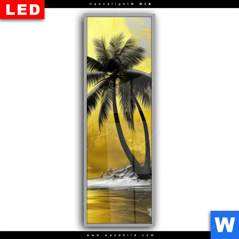 Leuchtbild Acrylglas Canvalight® DIA | Palmenparadies im Goldglanz | Schmal