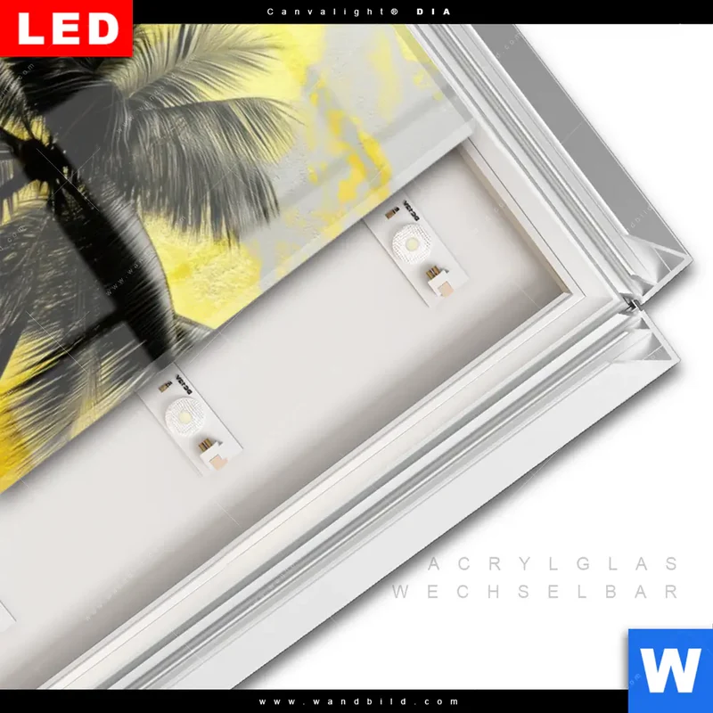 Leuchtbild Acrylglas Canvalight® DIA | Palmenparadies im Goldglanz | Schmal