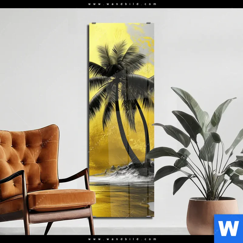 Acrylglasbild | Palmenparadies im Goldglanz | Schmal