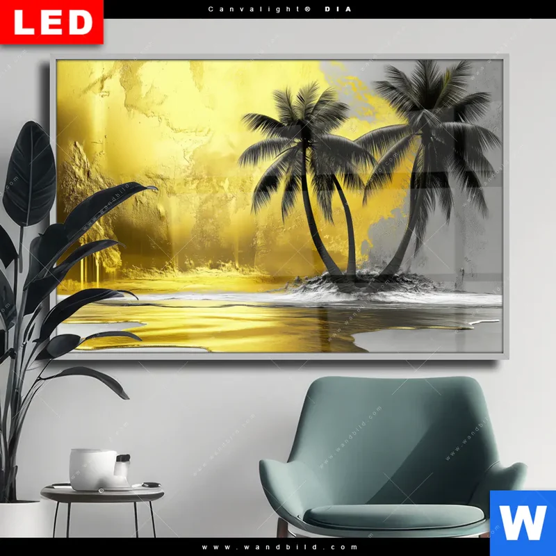 Wechselmotiv Acrylglas Canvalight® DIA | Palmenparadies im Goldglanz | Querformat