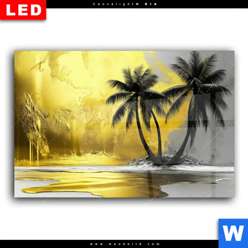 Wechselmotiv Acrylglas Canvalight® DIA | Palmenparadies im Goldglanz | Querformat