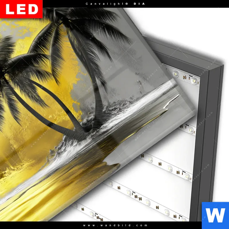 Wechselmotiv Acrylglas Canvalight® DIA | Palmenparadies im Goldglanz | Querformat
