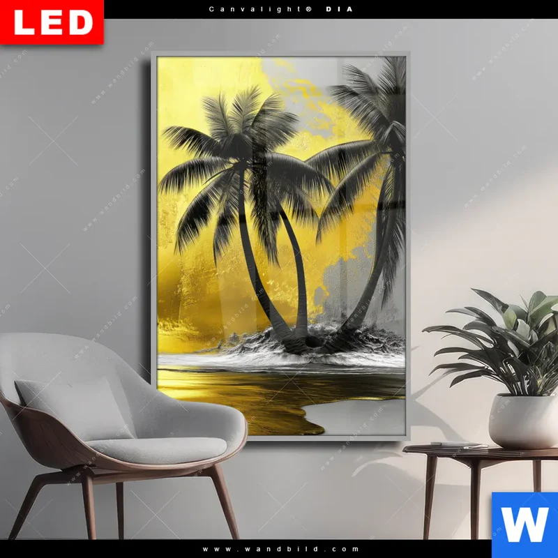 Wechselmotiv Acrylglas Canvalight® DIA | Palmenparadies im Goldglanz | Hochformat