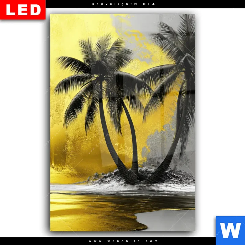 Wechselmotiv Acrylglas Canvalight® DIA | Palmenparadies im Goldglanz | Hochformat
