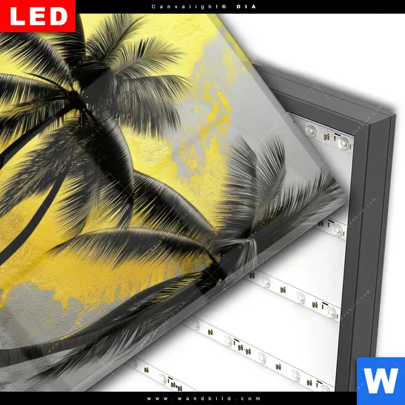 Wechselmotiv Acrylglas Canvalight® DIA | Palmenparadies im Goldglanz | Hochformat