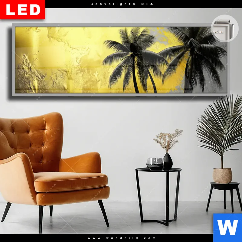 Leuchtbild Acrylglas Canvalight® DIA | Palmenparadies im Goldglanz | Panorama
