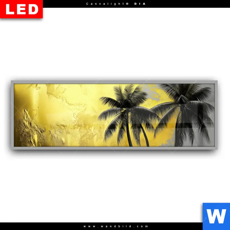 Leuchtbild Acrylglas Canvalight® DIA | Palmenparadies im Goldglanz | Panorama