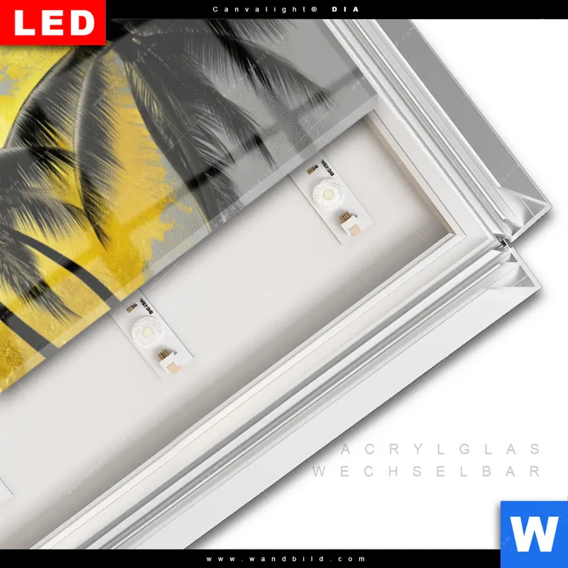 Leuchtbild Acrylglas Canvalight® DIA | Palmenparadies im Goldglanz | Panorama