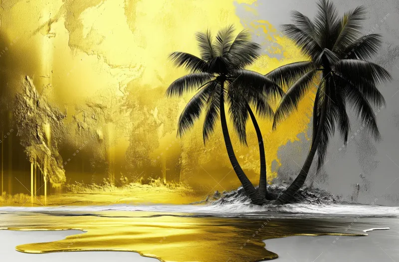 Leuchtbild Acrylglas Canvalight® DIA | Palmenparadies im Goldglanz | Panorama